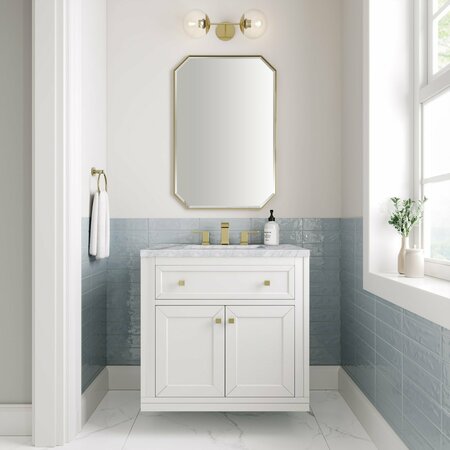 James Martin Vanities Chicago 30in Single Vanity, Glossy White w/ 3 CM Carrara Marble Top 305-V30-GW-3CAR